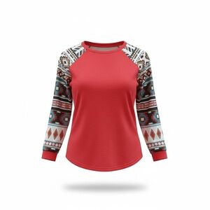 Sunshine & Rodeos Red Patterned Sleeve Women's Top - Size Medium